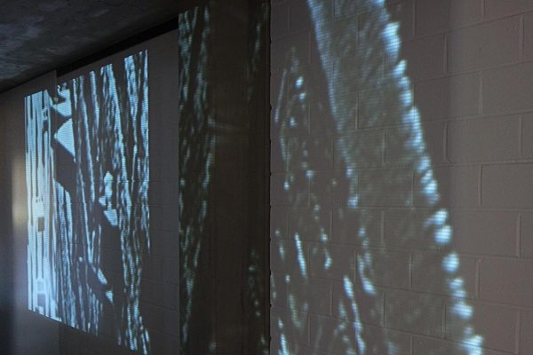Rauminstallation, site specific installation, the virtual in the concrete, 2015 Projektion / Projection, 1000 x 650 cm, Clemens Sels Museum Neuss, 2015